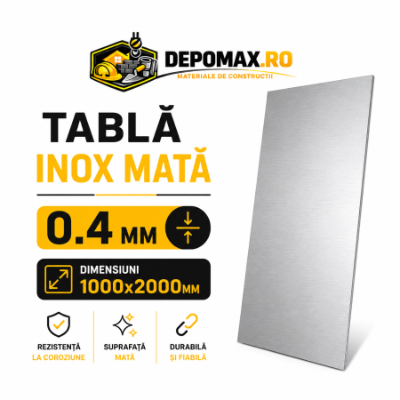 Tabla inox mata AISI 304 2B, 0.4 x 1000 x 2000 mm, 2 mp